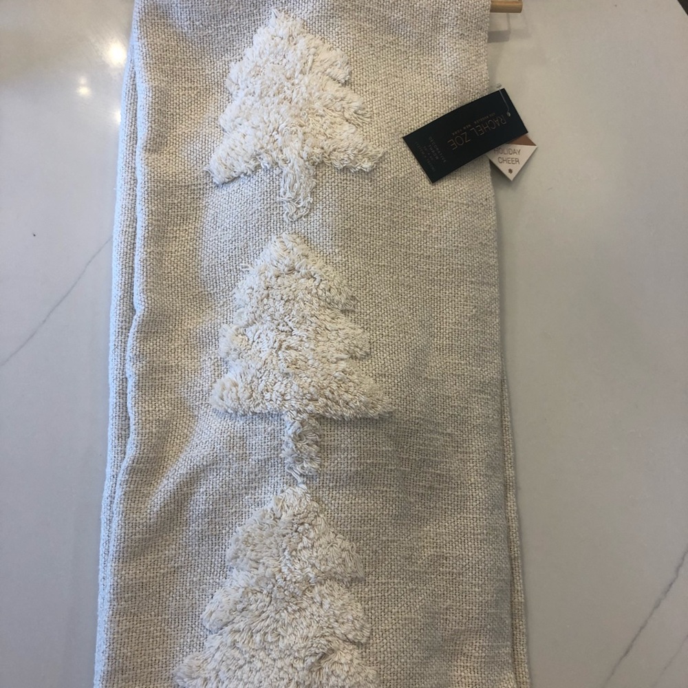 Rachel Zoe cream Christmas tree throw with tassels